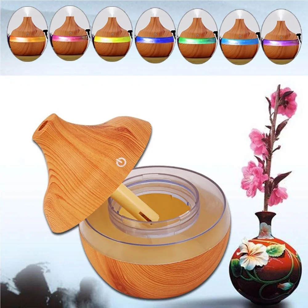 

7 Colors Wood-grain Ultra Quiet Cool Mist Humidifier 300ml Essential Oil Diffuser