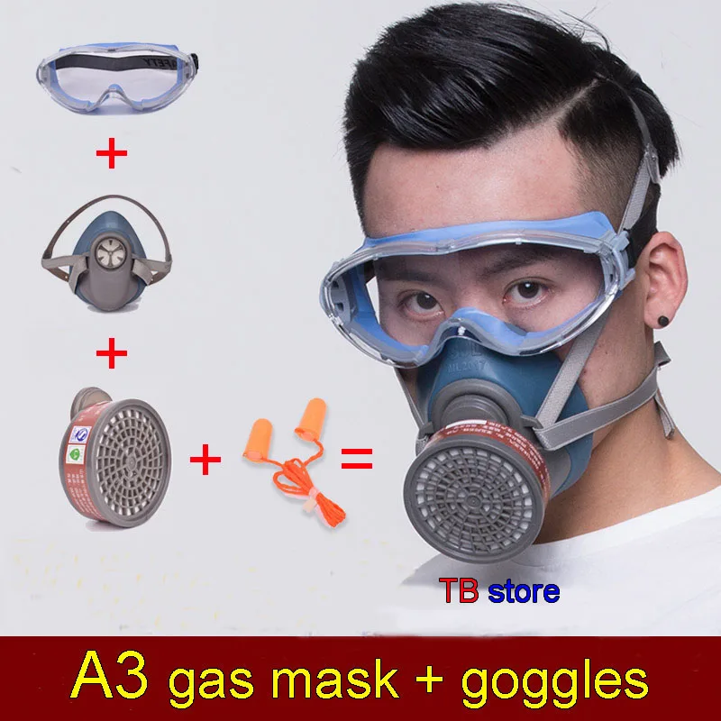 SJL Gas mask + goggles High definition Anti fog goggles Silica gel