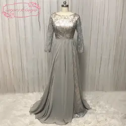 Superkimjo Vestido Longo; съемная юбка Выпускные платья 2018 с длинным рукавом серебряные блестящие Линия Пром платье