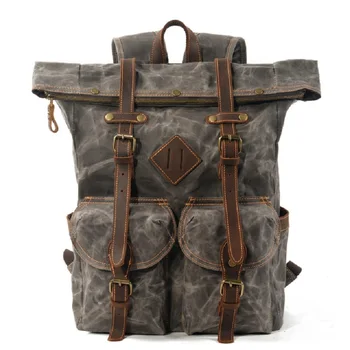 

M263 New Luxury Vintage Canvas Backpacks for Men Oil Wax Canvas Leather Travel Backpack Large Waterproof Daypacks Retro Bagpack
