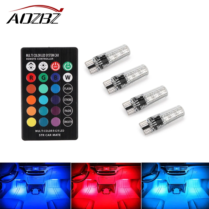 

4pcs Car Remote Control RGB Reading Wedge Light T10 W5W 168 194 16 Colors Width Light License Plate Lamp Side Marker Bulbs