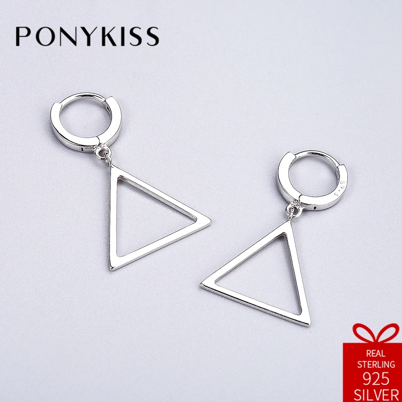 

PONYKISS Office S925 Sterling Silver Chic Geometric Triangular Simple Sweet Dangle Earrings Women Party Birthday Charm Gift