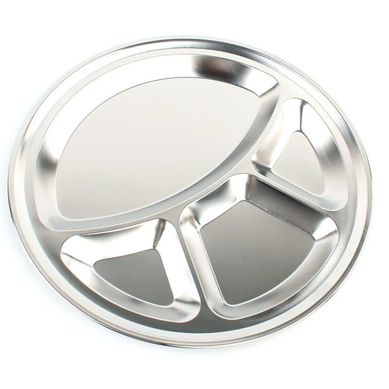 

Stainless Steel Student Tray Divided Dinner Tray Lunch Container Food Plate 4 Compartment Dish 32cm Plate