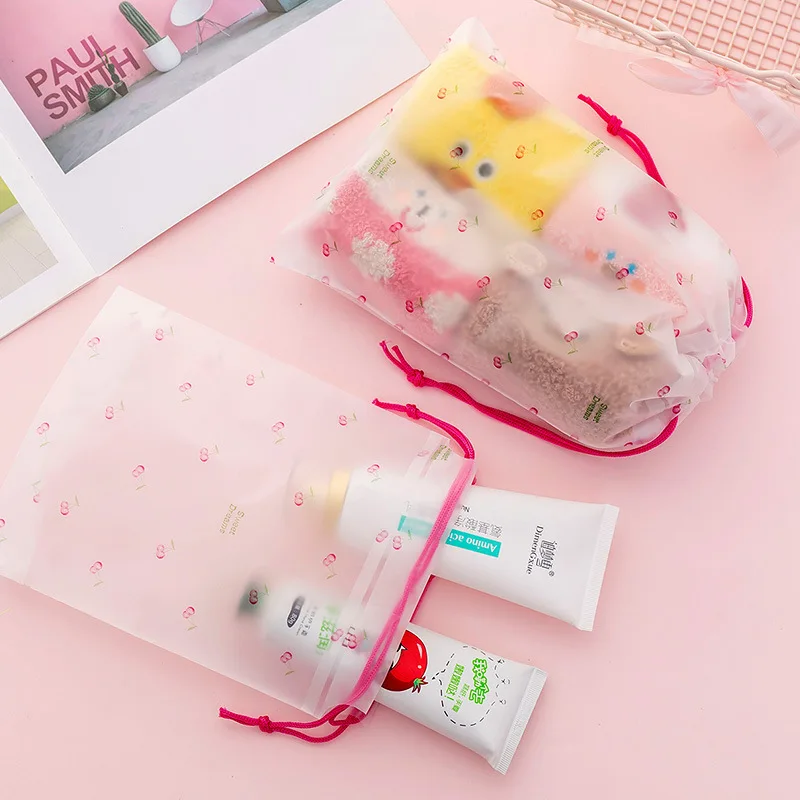 

Cherry Transparent Drawstring Bags Travel Makeup Case Women Zipper Make Up Bath Organizer Storage Pouch Toiletry Wash Beaut Kit