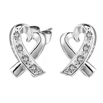 

150sets /lot luxury lady rhinestone earrings heart style silver crystal earring for lady girl wholesale bijoux jewelry