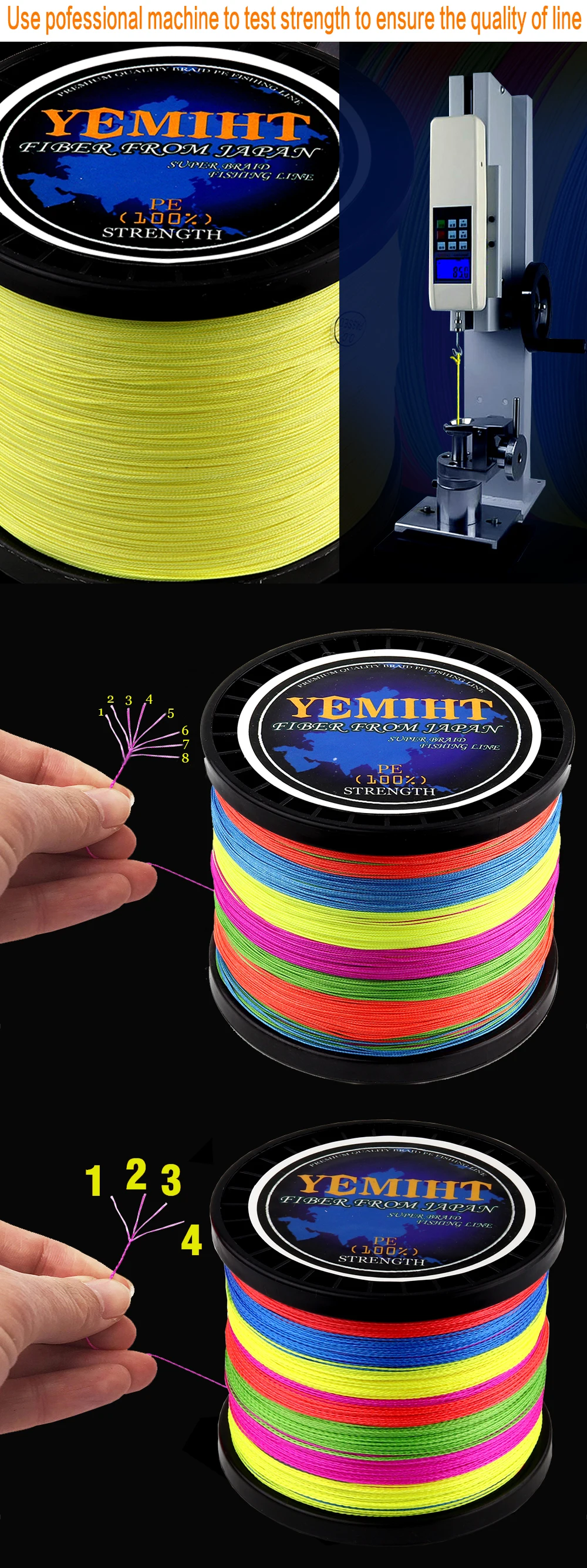 YEMIHT 300 м 500 м 1000 м 10-120lb 8 нитей 4 нити многонитевая PE плетеная леска