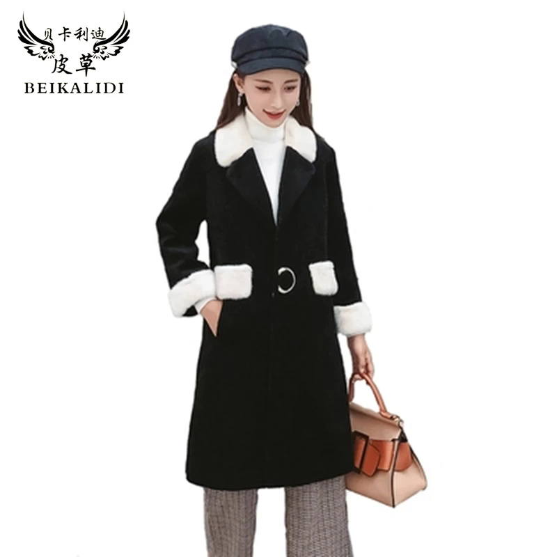 Trimestre Fourrure D'hiver Avec Manteau 2018 Long 2 1 Real Vison Femmes Col Chaud De Naturel Des Tonte Veste Moyen Trois Moutons BB7YqO
