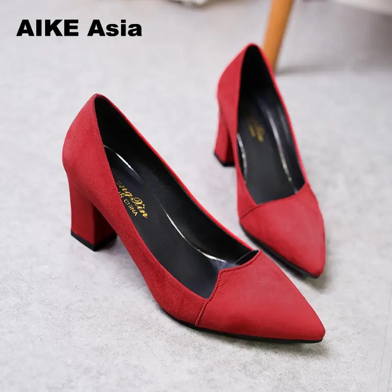 

2019 Women Pumps Toe Mid Heels Dress Work Comfortable Ladies Shoes Rough with Ankle Strap Thick Heel Women Shoes Square CS#1