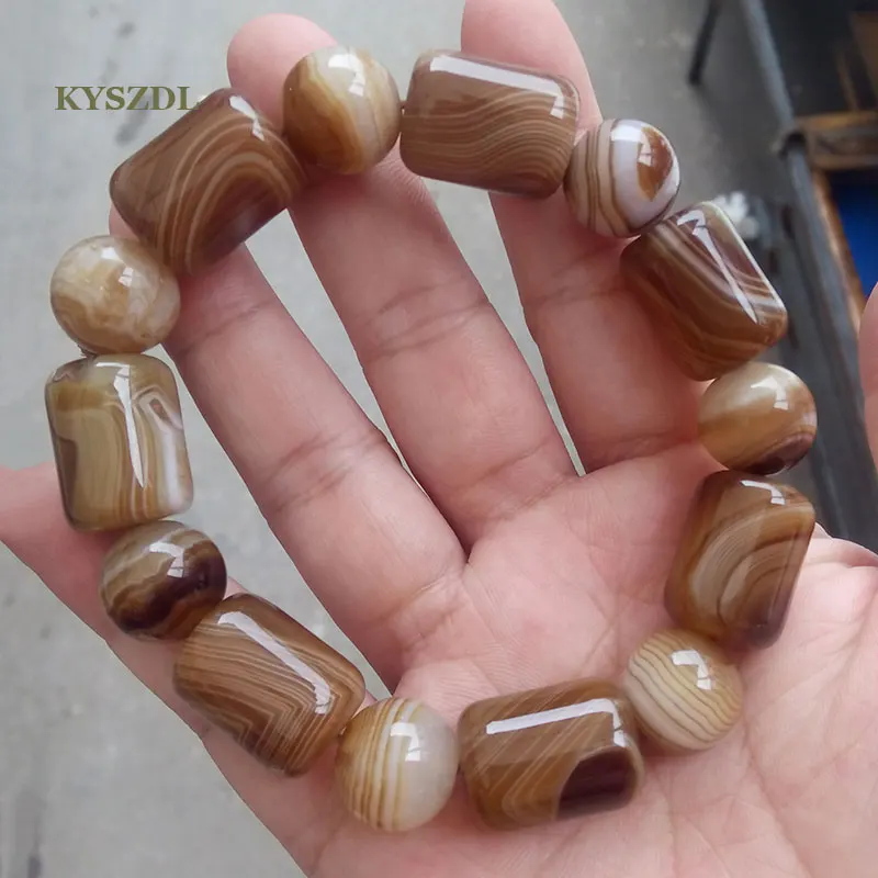 

KYSZDL Natural polished Sardonyx Silk MA NAO stone Moist and plump Barrel bead Bracelet men and women's bracelet
