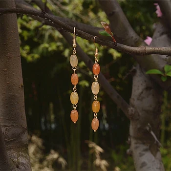 

Retro elegant folk style earrings long Xinjiang pendant accessories gold Tassel Earrings simple female temperament