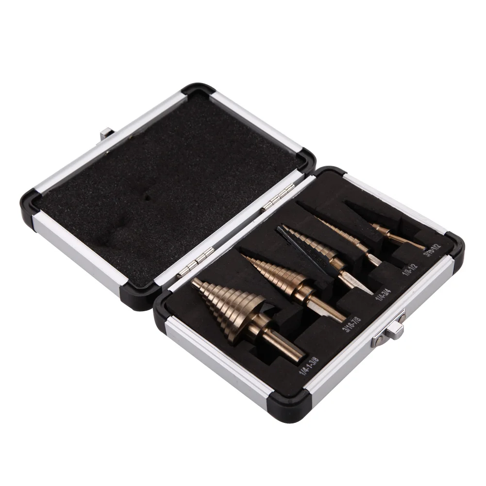 

5pcs/Set HSS COBALT MULTIPLE HOLE 50 Sizes STEP DRILL BIT SET w / Aluminum Case Protective Padded