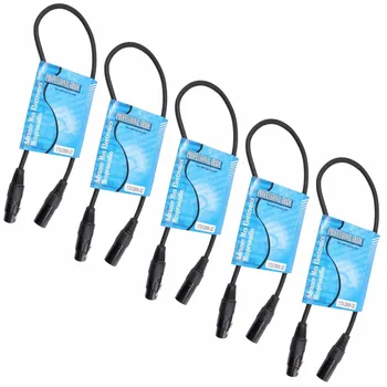 

ABHU-5 pack 2 ft foot feet long 3 pin Male to Female XLR shielded DMX data cable cord