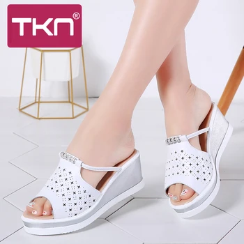 

TKN 2019 Summer Flip Flops Women Slippers Wedges Slides Shoes Peep Toe Ladies Platform Sandals Womens Hollow Out Shoes 8337-1