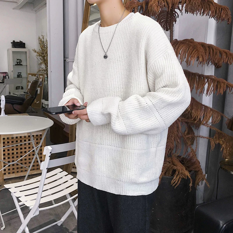 

Autumn and winter trend loose hiphop long-sleeved sweaters oversize men's solid-color knitted sweaters to keep warm