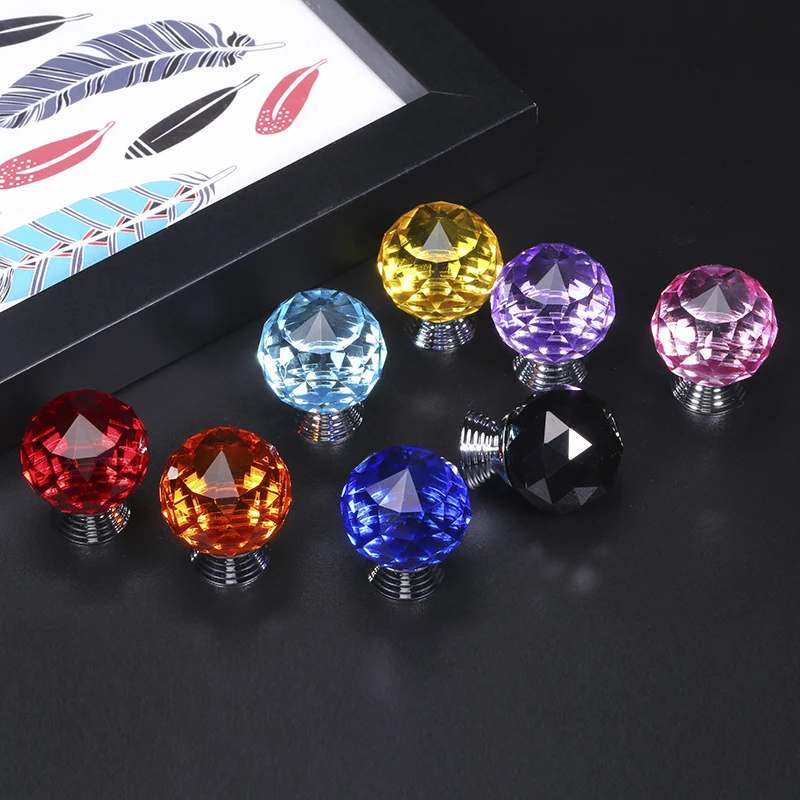 NAIERDI Colorful Crystal Glass Knobs Cabinet Handles Crystal Ball Cupboard Pulls Drawer Knobs Kitchen Furniture Handle