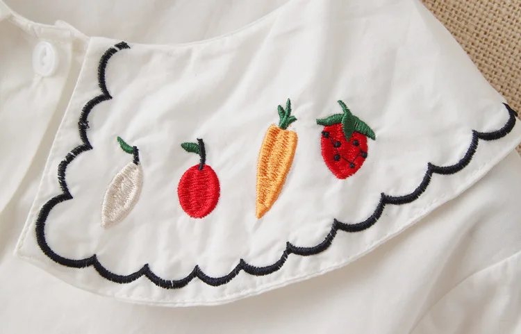 YoYiKamomo, женская рубашка, свободная, с фруктовой вышивкой, хлопковая, с длинным рукавом, белая, милая, в стиле мори, для девушек