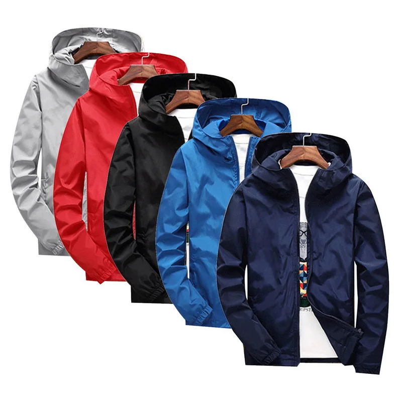 

Vertvie Plus Size 6XL New Spring Autumn Bomber Men Women Solid Windbreaker Zipper Thin Hooded Coat Outwear Male Running Jacket