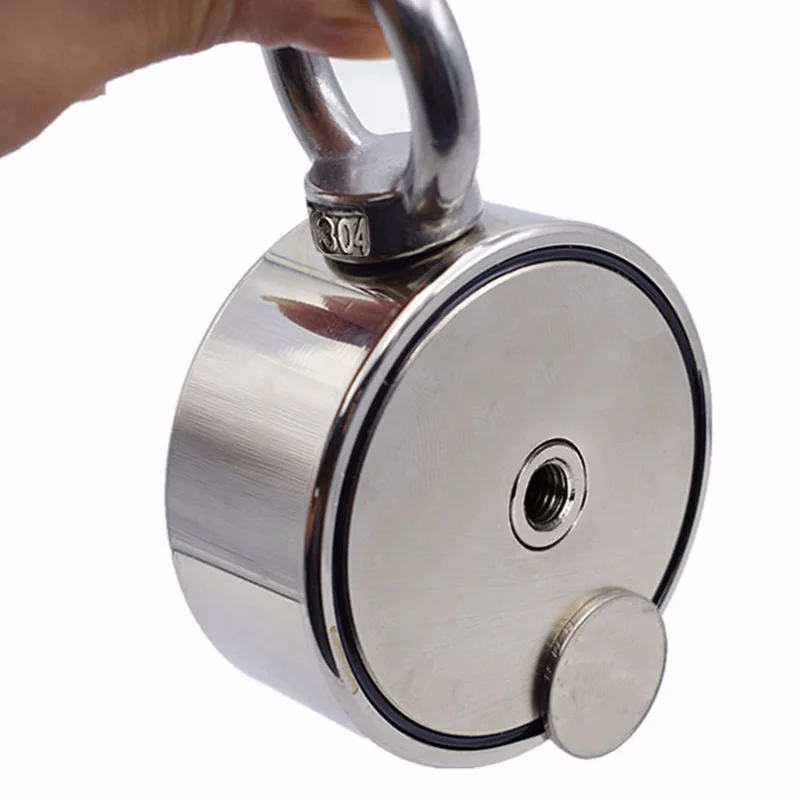 

80-100Kg Strong Powerful Round Double Side Neodymium Metal Magnet Detector Fishing Kit with Ring-48Mm