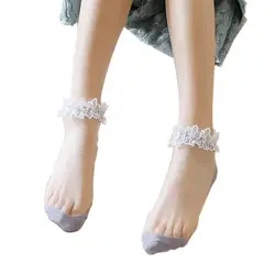 5 пар/лот Японские Женские носки прозрачные тонкие сексуальные кружевные хрустальные шелковые носки нескользящие короткие носки Sox Модные