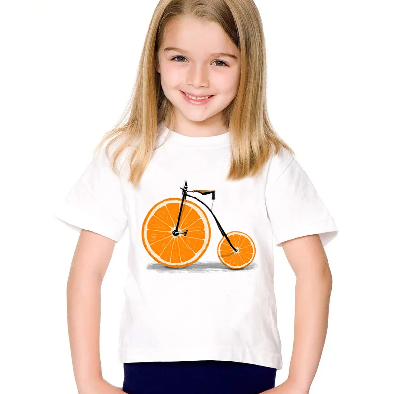 

Cartoon Print Fruit Bicycle Children Funny T-shirts Kids Bike Design Summer Tees Boys/Girls Casual Tops Baby Clothes,ooo5178