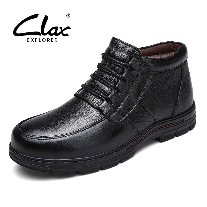 

CLAX Mens Winter Boot Fur Warm 2018 Genuine Leather Snow Shoes Male Leather Footwear Retro Ankle Boot Plush plus size