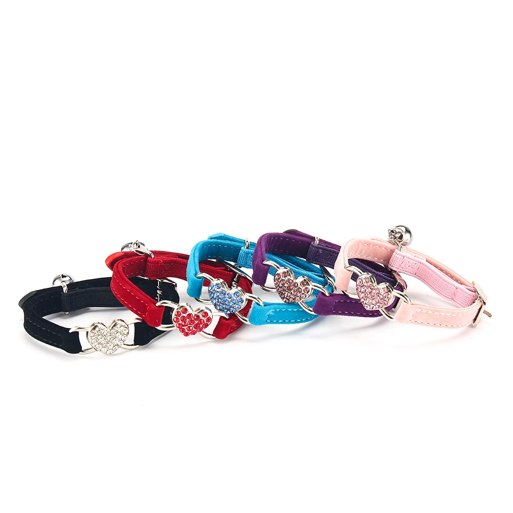Solid Collar For Cats Necklace Kitten Velvet Cat Collars Bell Adjustable Pink Pet Products Small Collars For Dogs Cats (1)