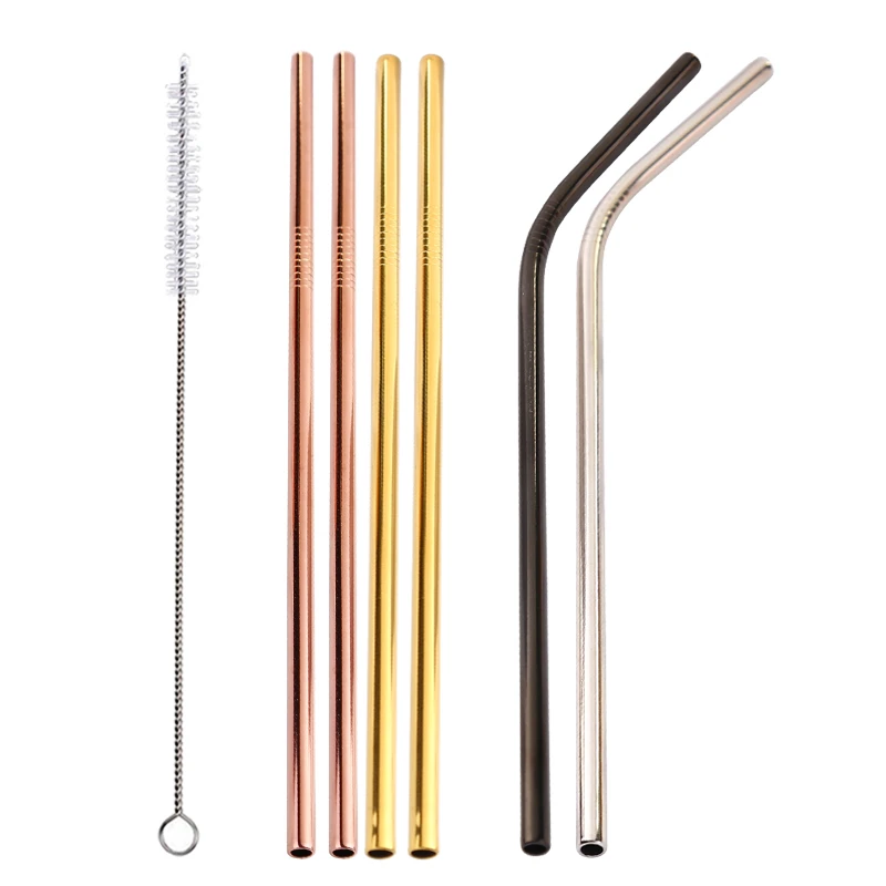 Reusable Drinking Straws Bent or Straight Style Stainless Steel Straw with Cleaner Brush Set Metal Straw Barware Accessories Reusable Drinking Straws Bent or Straight Style Stainless Steel Straw with Cleaner Brush Set Metal Straw Barware Accessories