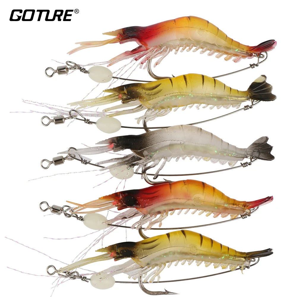 Goture 5pcs/lot Soft Fishing Lures Luminous Shrimp Lure Silicone Bait