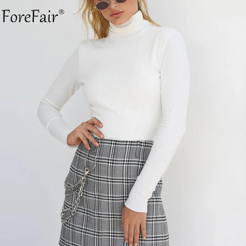 Forefair عارية الذراعين مثير الياقة المدورة البلوزات النساء المتناثرة الشارع الشهير عودة القوس أسود أبيض Bodycon محبوك سترة أزياء