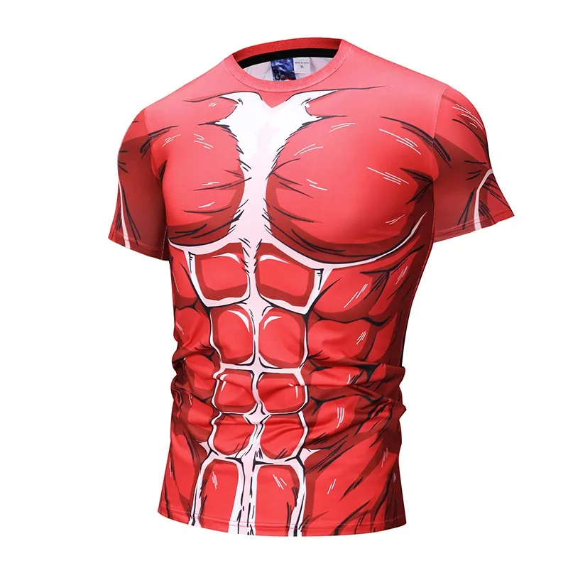 

Men's T-shirts summer printed red strong muscle T-shirt Japanese anime cartoon crossfit t shirt men homme fitness tops tees