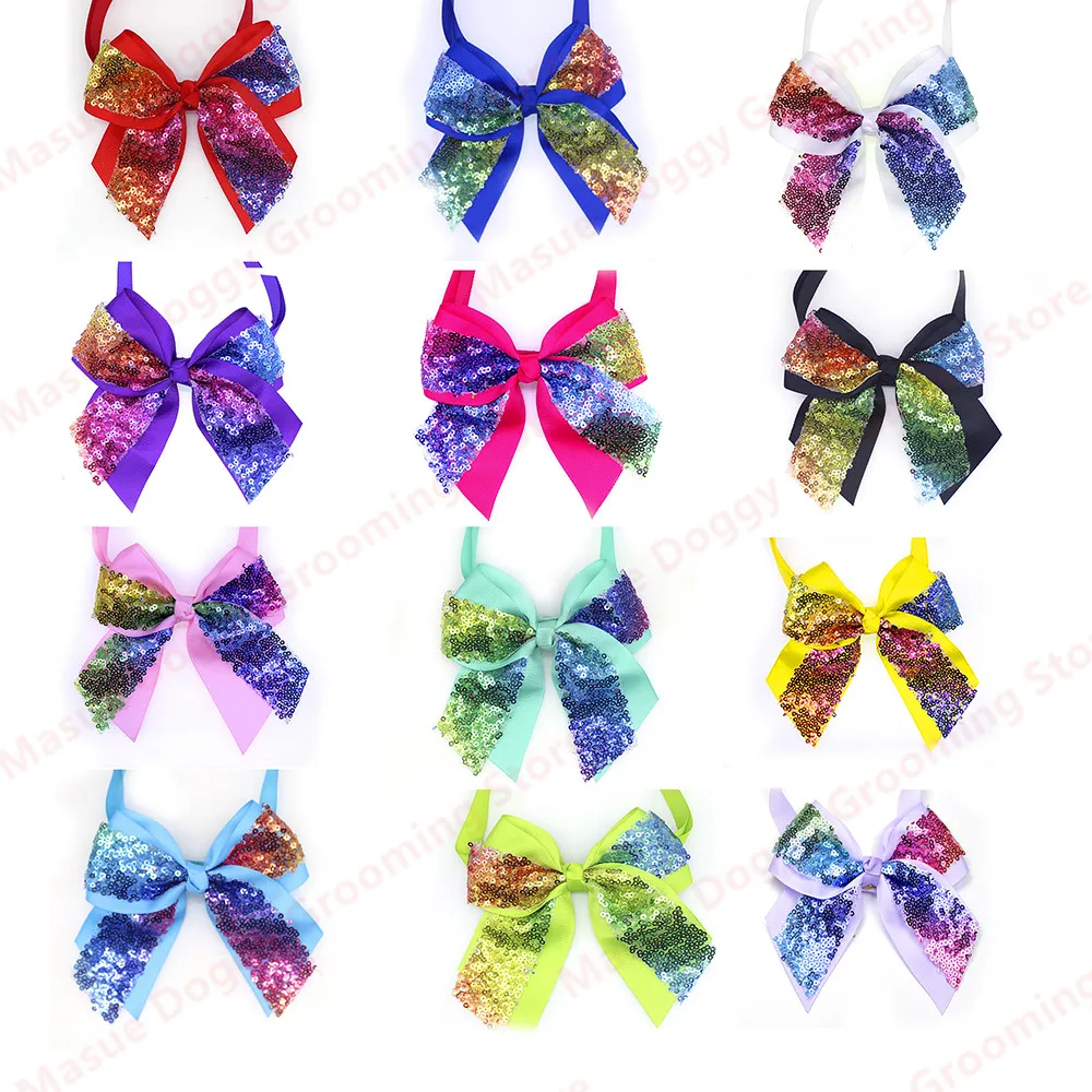 

50pcs Pet Dog Wedding Decoration Large Dog Bow Tie Neckties Middle Dog Shining Holiday Bowties Christmas Dog Pet Supplies 4.7"