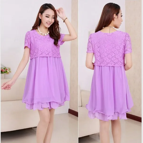 Short Sleeve Lace Chiffon Dress Pregnant Brief Maternity Dresses