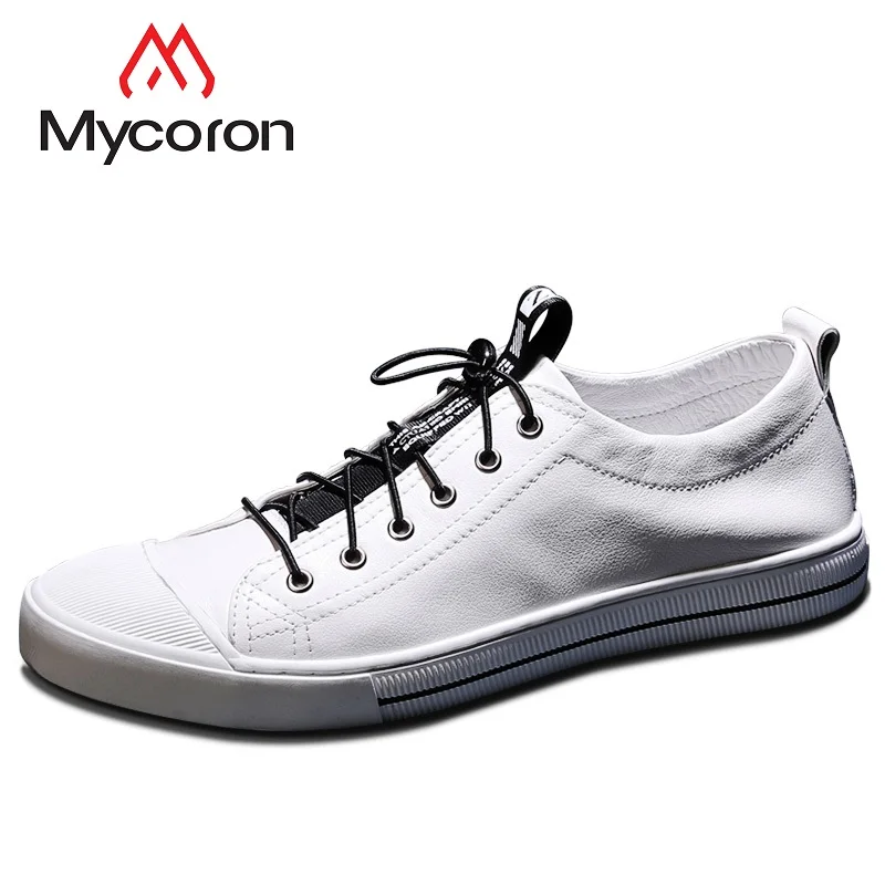 

MYCORON New Fashion White Shoes Men Leather Casual Boots 2019 New Men Shoes Youth Trend Lace-Up Shoes Sapato Masculino