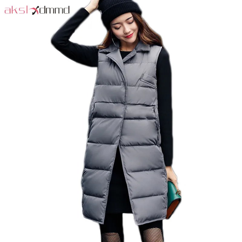 

AKSLXDMMD Female Vest Long Coats 2019 New Autumn and Winter Casual Women Slim Padded Cotton Sleeveless Vest Jacket Parka LH1080