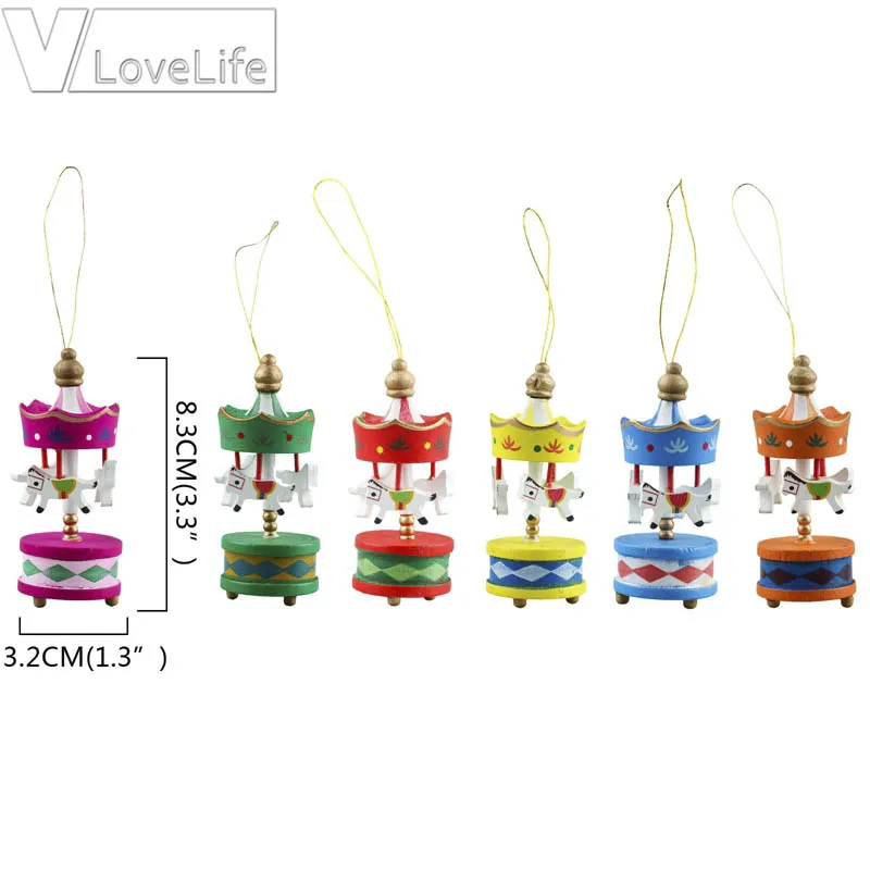 6 шт./компл. древесины Рождественская карусель лошадка мини красивыми украшениями mas Детский подарок игрушки год Рождественские подарки Цвета