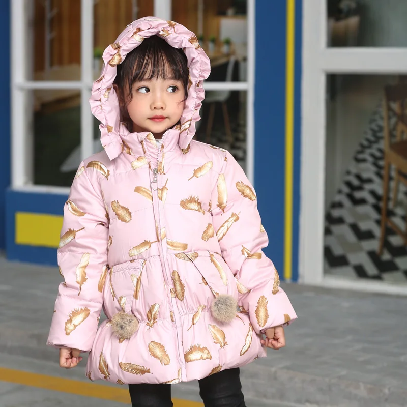 

HSSCZL Small Girls Duck Down Jackets 2018 Brand Baby Down Coat Winter Thicken Feather Pattern Hooded Outerwear Overcoat 2-6Age