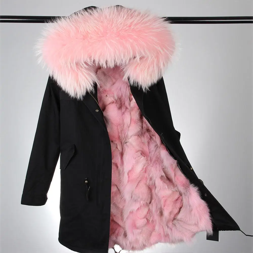 Новое Женское роскошное модное пальто с большим меховым воротником из натурального меха енота с капюшоном пальто с лисьим мехом зимнее длинное пальто - Цвет: Dark Grey