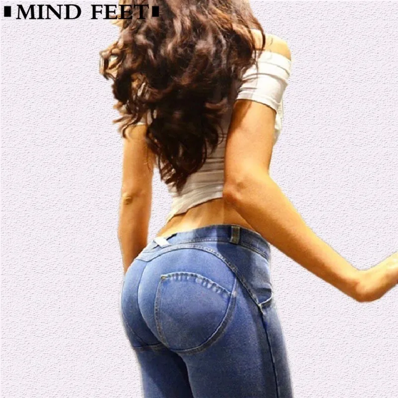MIND FEET Для женщин джинсовые Лифт бедра узкие Повседневное Из джинсовой ткани С