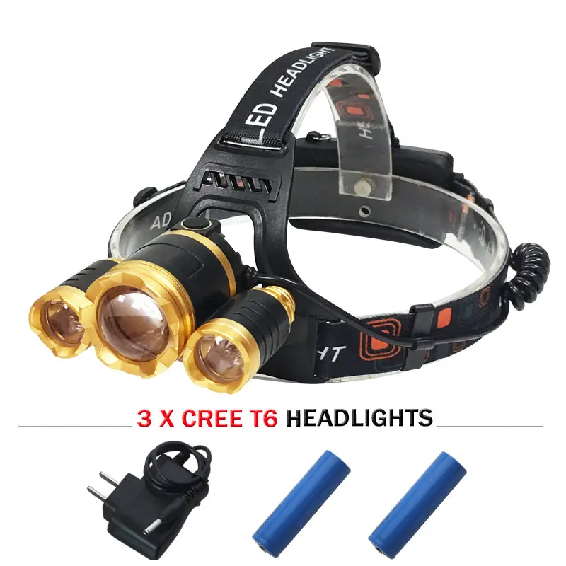 

10000 lumens 3T6 led headlight cree xm l t6 head lamp waterproof lights headlamp18650 rechargeable battery head flashlight torch