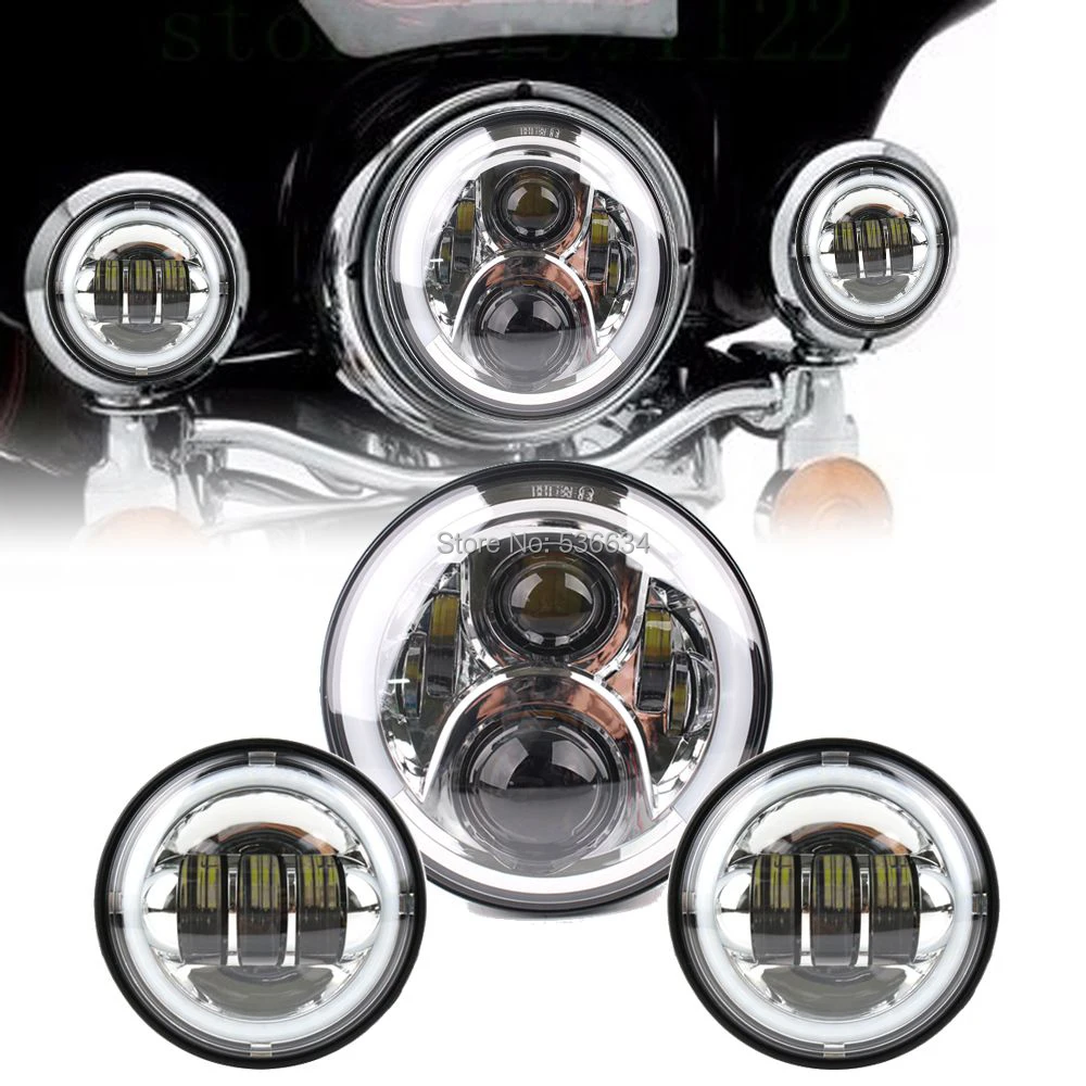 

1 Set Chrome 7 inch Half Angel eyes LED Headlight and 4.5inch Angel eyesFog lights Kit For 1998-2009 Yamaha V star 650 Classic