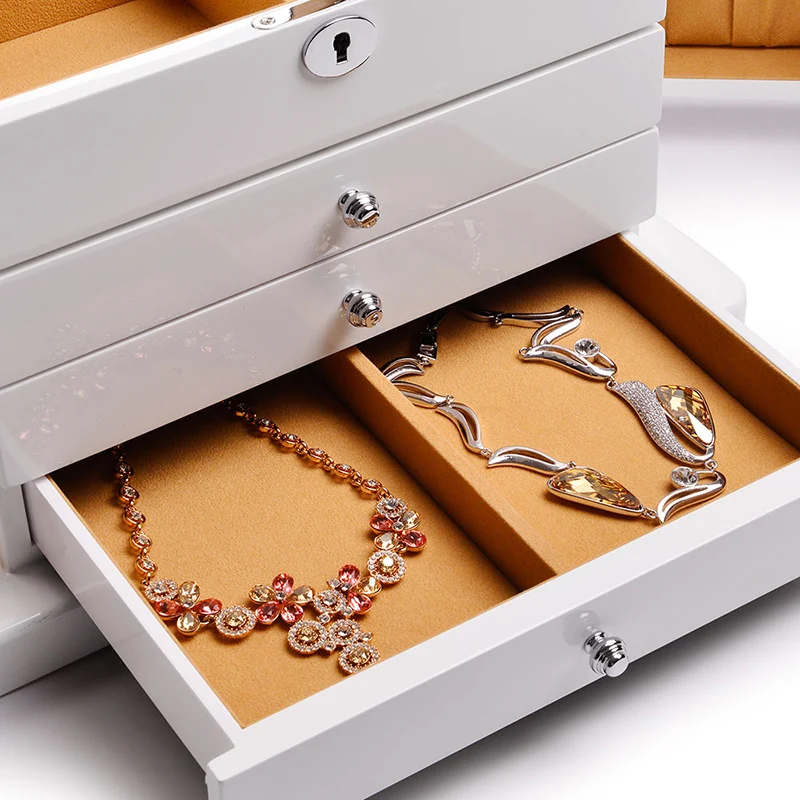Fanxi Solid Wooden Jewelry Box Four Layer Ring Earring Box Case