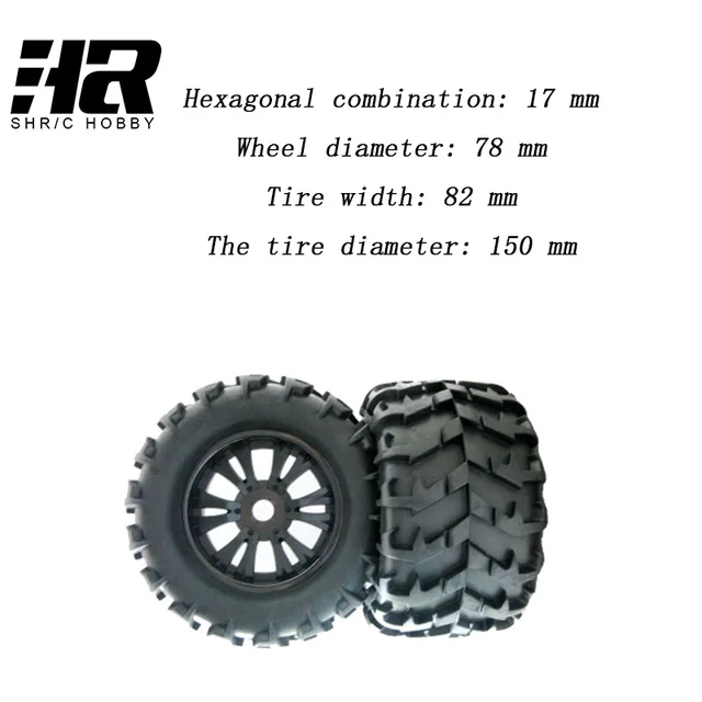 Best Price 2Pcs RC 1/8Car Wheel diameter 78mm Tire width 82 mm tire diameter 150mm heel Rim and Tire 810006 for Traxxas Tamiya HPI Kyosho
