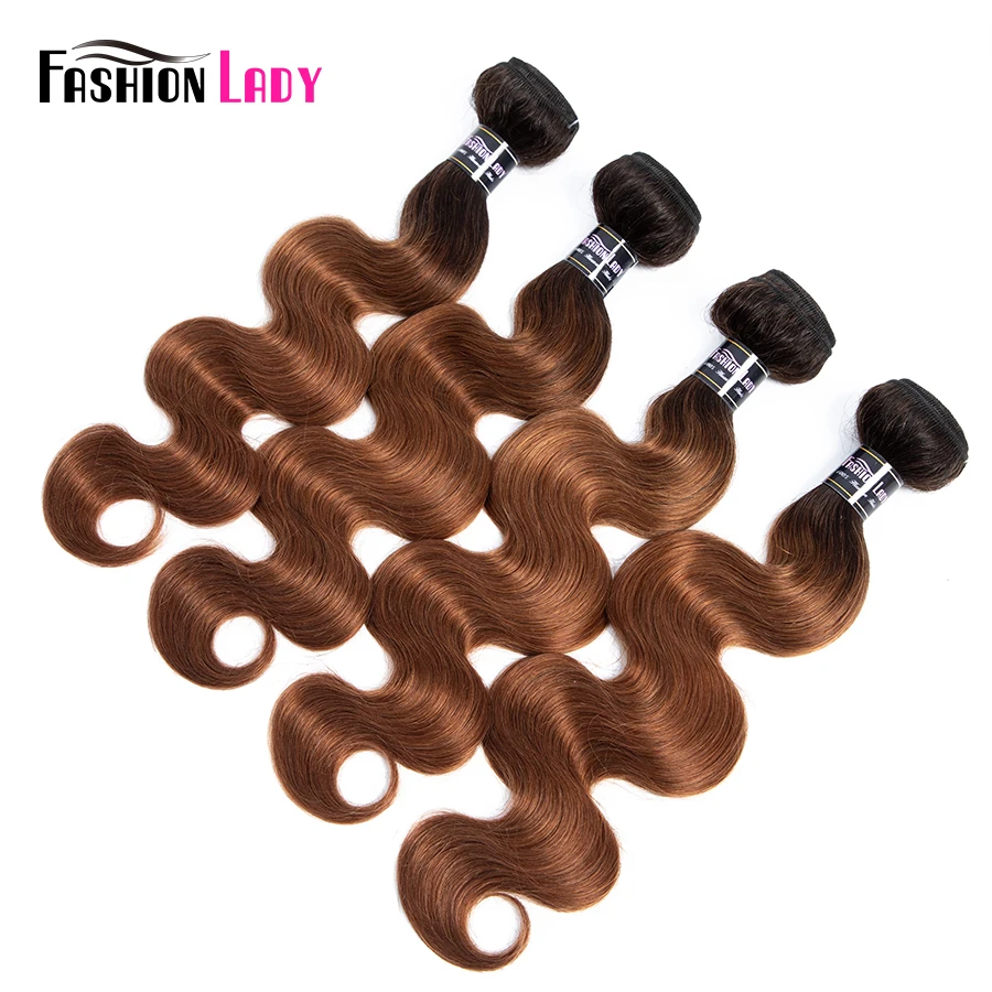 Fashion Lady Pre-Colored Peruvian Body Wave Bundles Human Hair Weave Brown Ombre Bundles 1B/30 1/3/4 Bundle Per Pack Non-Remy