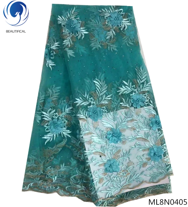 

BEAUTIFICAL nigerian 3d flower lace fabric french tulle lace fabric 3d flowers beaded nigerian lace fabrics2019 product ML8N04