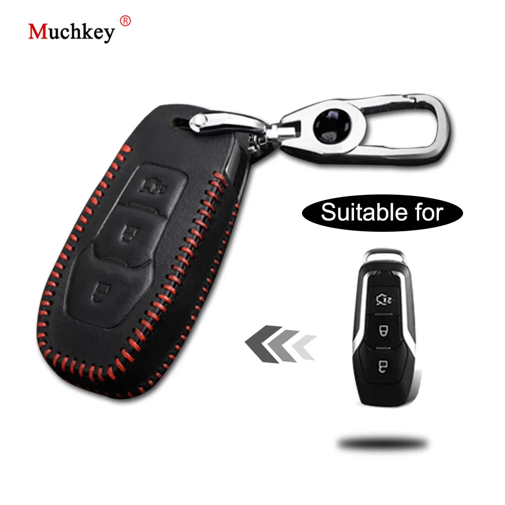 Leather Remote Case Car Key Bag Cover for Jaguar 5 Buttons Smart Key Luxury Genuine Hand Sew Red Line 1PC