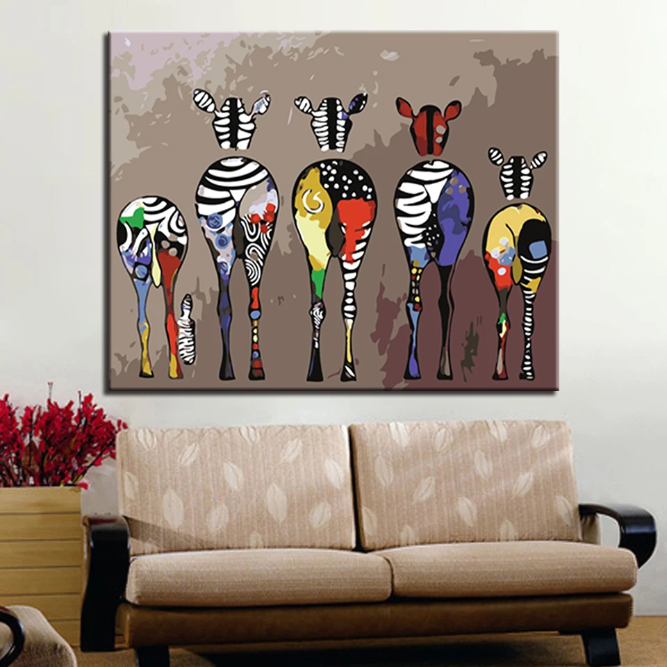

Kits Coloring Canvas Framework DIY By Numbers Acrylic Colorful A Zebra Paint On Fashion Cuadros Picture For Home Decor Painting