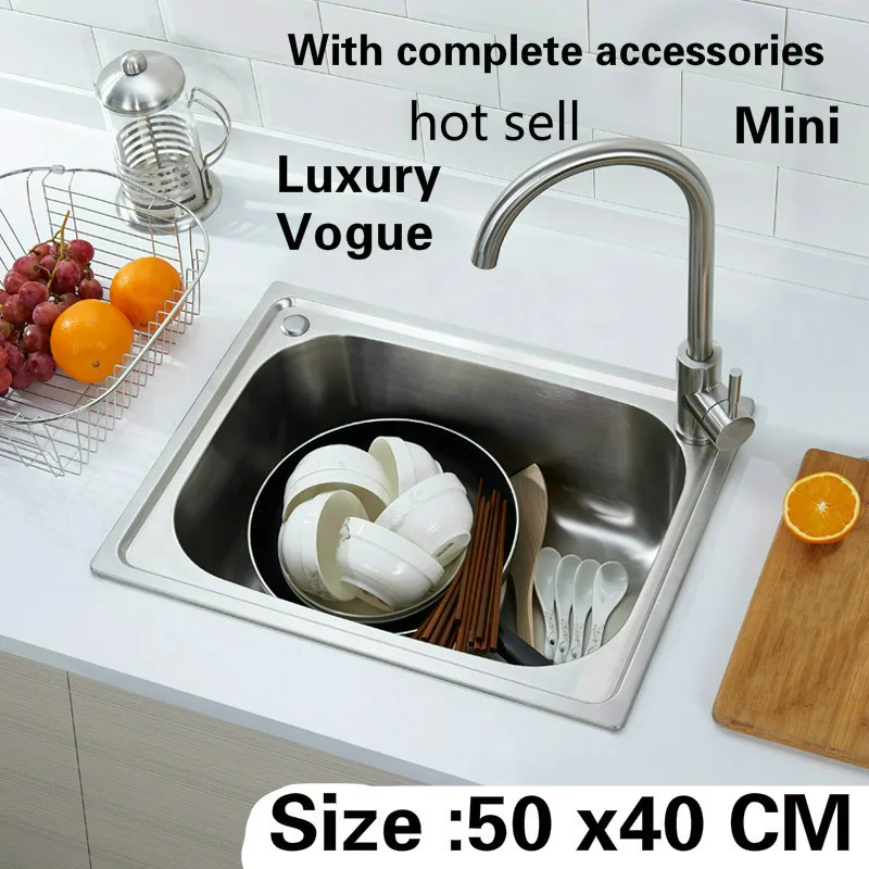 

Free shipping kitchen balcony sink ordinary food-grade 304 stainless steel 0.7 mm small single slot hot sell 50x40 CM