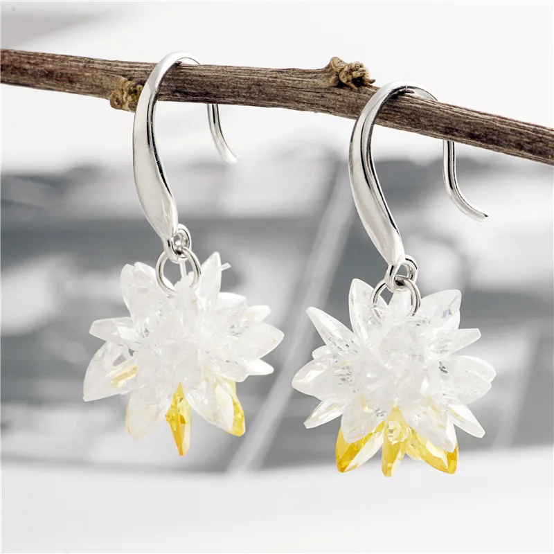 snowflake crystal earring 100% 925 Sterling silver Jewelry fashion Hypoallergenic dangle earrings for women gift charms