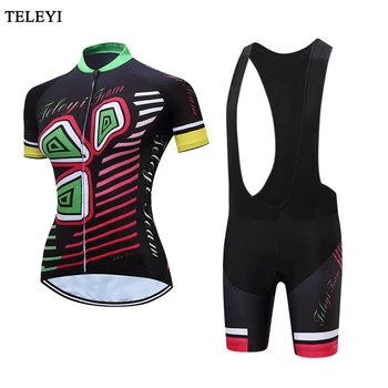 

Teleyi Women 2017 MTB Cycling Clothing set Summer bike Jersey Black Bib Shorts Outdoor Sports Pro team roupa Ciclismo clothing