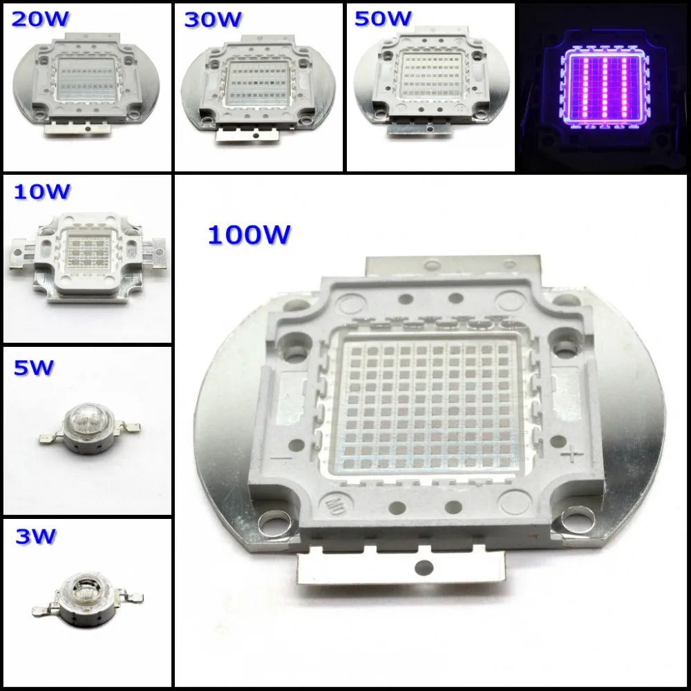 Высокая мощность фиолетовый чип для светодиодной лампы 400NM 405NM 410NM 425NM 3W 5W 10W 20W 30W 50W